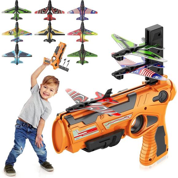 Bubble Plane Toy, Ejection Model Foam with 8 Pcs Glider Launcher, Outdoor - Picture 1 of 12